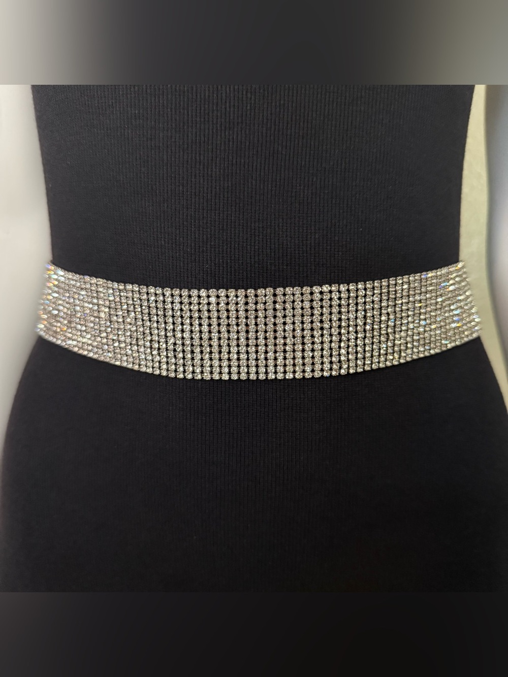 Silver tone metallic rhinestone chain belt